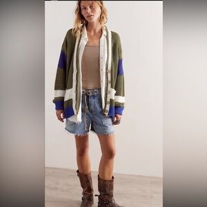 NWOT We The Free by Free People Chelsea Cardi in Green Combo Color Block Size XS
